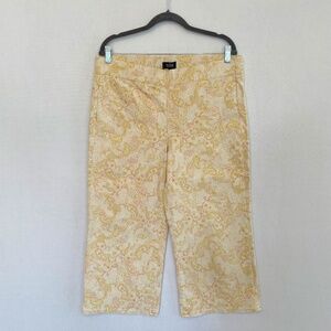 NYDJ Women's Size 12  Yellow Paisley Print Pull On Wide Leg Ankle Pants